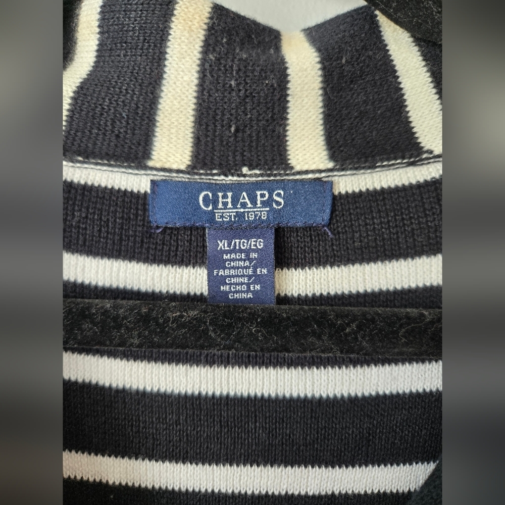 Chaps 100% Cotton Nautical Black & White Striped Cardigan Sweater Size XL - Picture 4 of 5